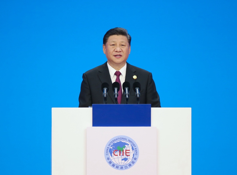 11月5日，首届中国国际进口博览会在上海开幕。国家主席习近平出席开幕式并发表题为《共建创新包容的开放型世界经济》的主旨演讲。新华社记者 姚大伟 摄